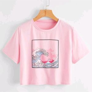 Shein Baby Pink Crop Top W/ Ocean Graphic 3xl